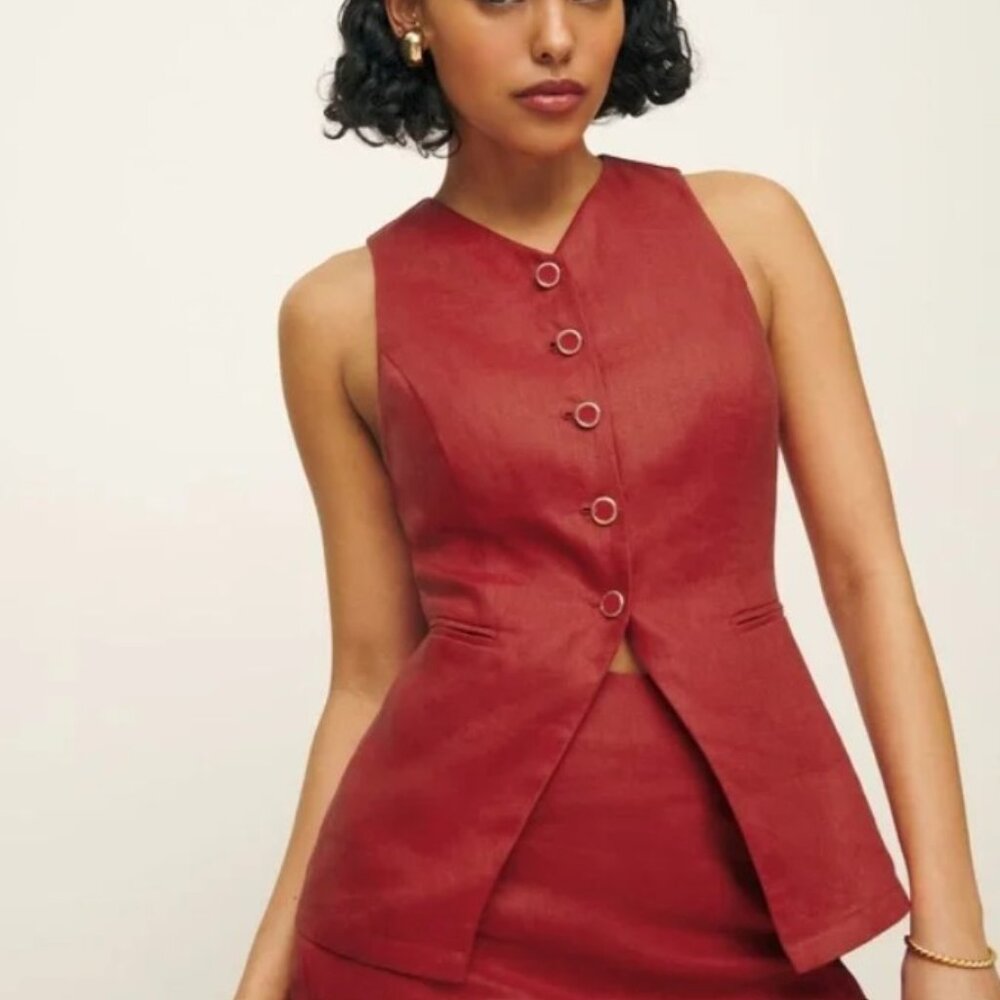 Reformation Aspen Linen Top in Red Tomato Size 2